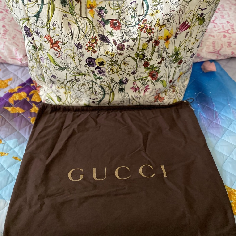 GUCCI Botanical Floral Canvas Large Tote Bag